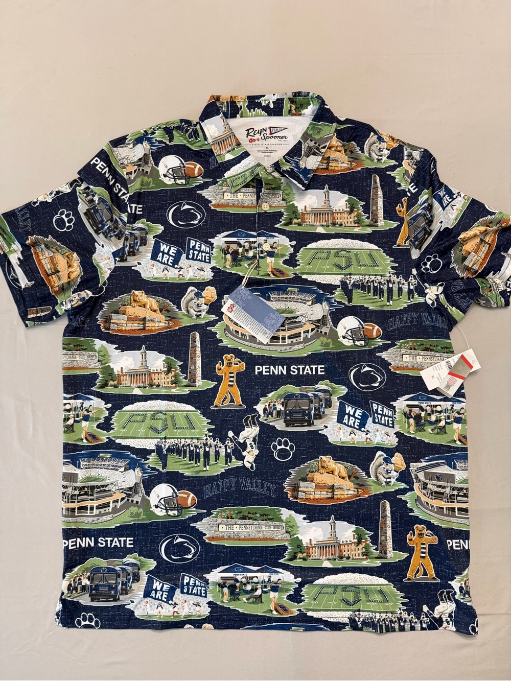 reyn spooner Navy, Green & White Penn State Graphic Camp Shirt